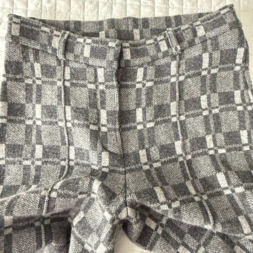 Naadam Women's Grey Plaid Wool-Cashmere Wide-Leg Pants,  S - Picture 7 of 11